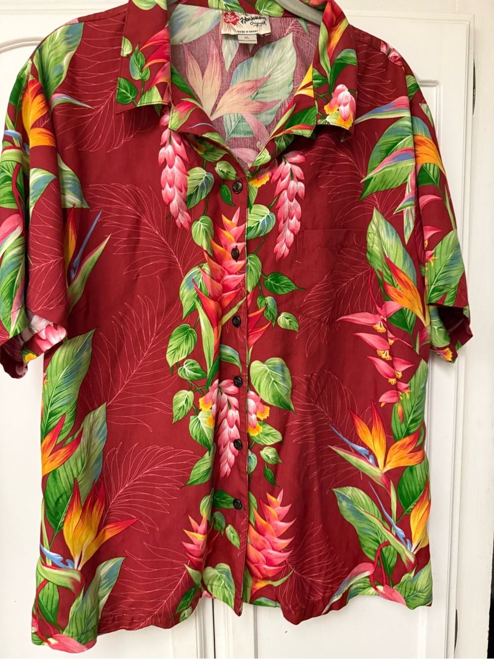 Hilo Hattie Red Tropical Floral Button-Down Shirt